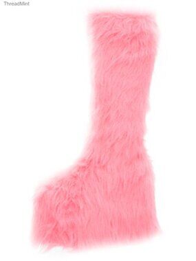 Fuzzy Pink Knee High Platform Boots with Square Toe Halloween Costume Shoes